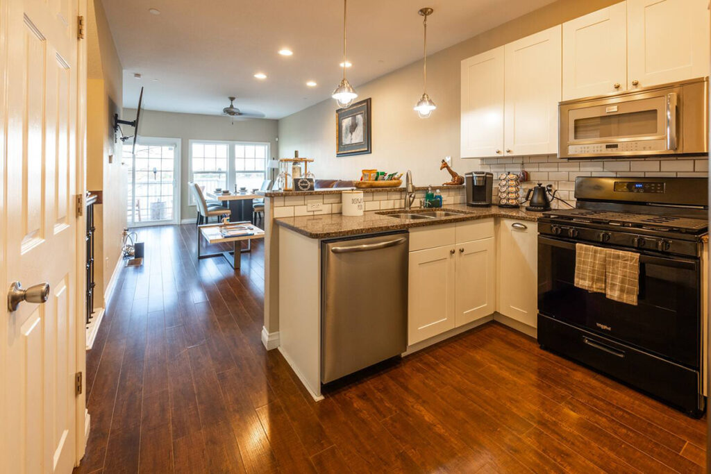 Airbnb kitchen within an open plan floor